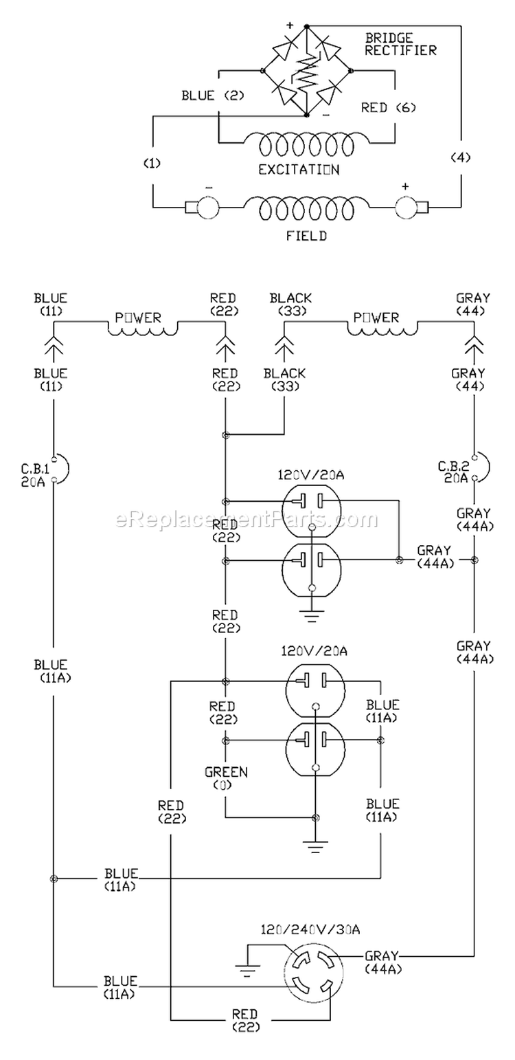 Page E Diagram and Parts List for 030209-0  Briggs and Stratton Generator